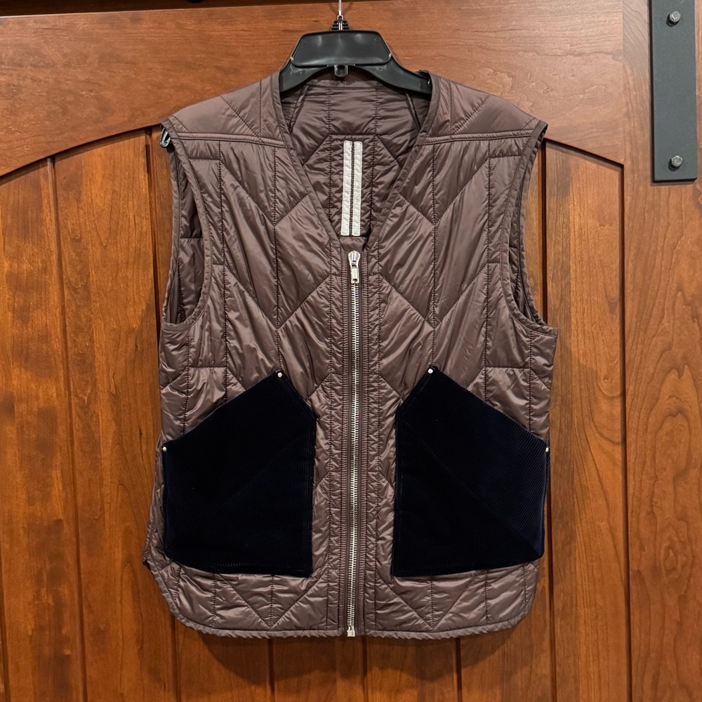 Men’s Rick Owens Mauve Vest with Blue Corduroy Pockets